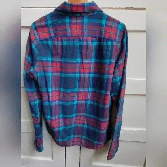 Hollister Men's Button Up | Red Blue Plaid Flannel Shirt | Long Sleeve | Large - Picture 2 of 6